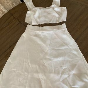 White 2 piece white top and skirt. Showpo